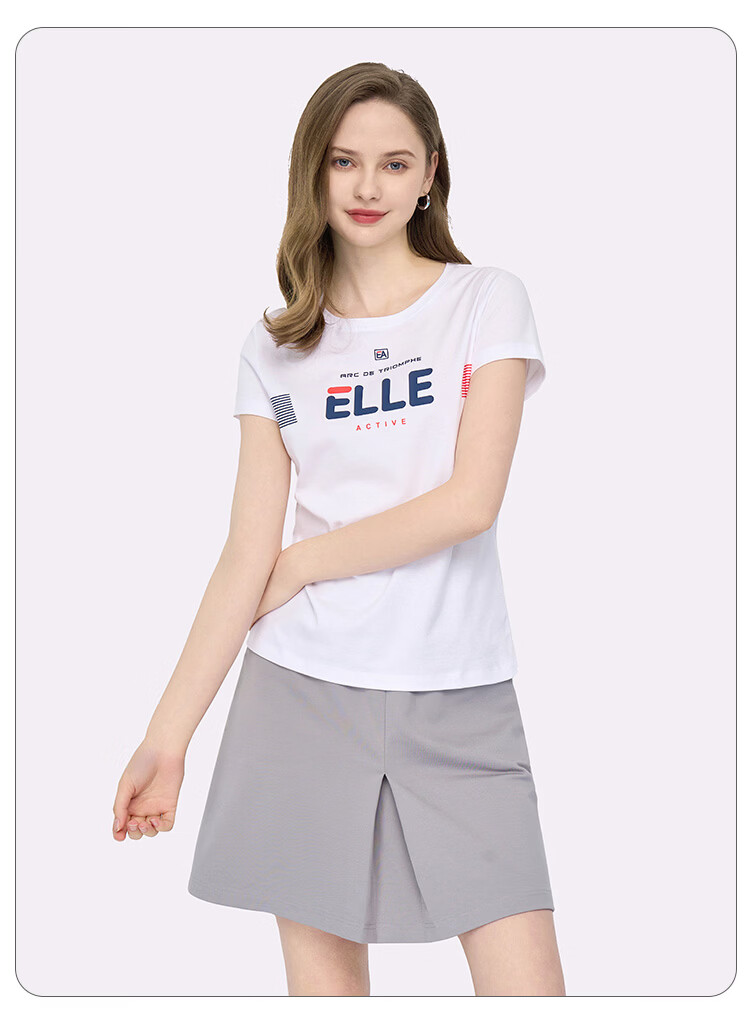 ELLE ACTIVE Women's Cotton T-Shirt Short Sleeve Simple Fashion Letter Print Casual Sports Round Neck Top Summer White S 3