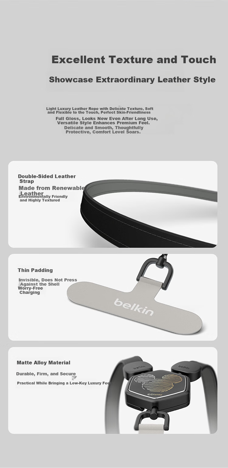 BELKIN Premium Leather Phone Lanyard Strap Mickey and Friends Anti-Lost Neck and Crossbody Phone Chain with Phone Pad 11