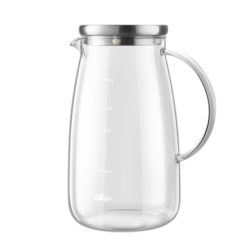 Bear Household Cold Water Pitcher, High Borosilicate Glass Cup 1.5L, Large Capacity Refrigerator Cold Water Pitcher Cup Beer Mug