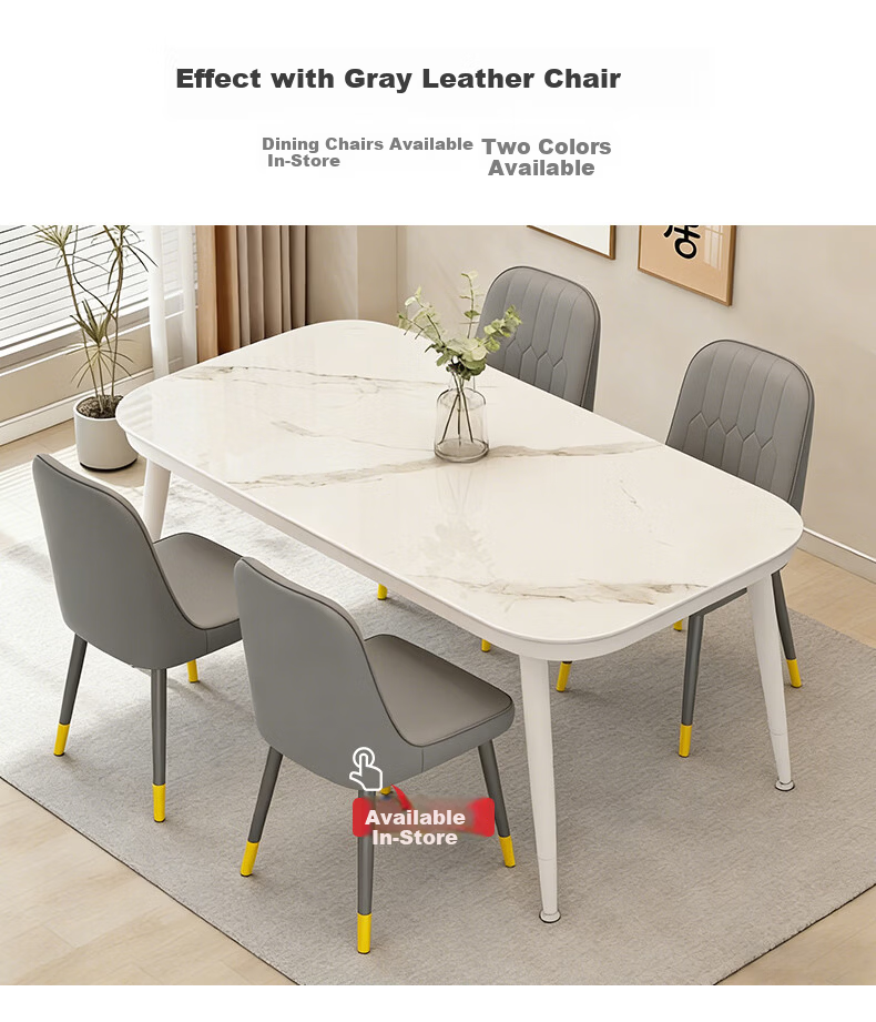 Fanshe Home Dining Table Marble Pattern Simple Small Apartment Rectangular Tempered Glass Dining Table for 4-6 People 4