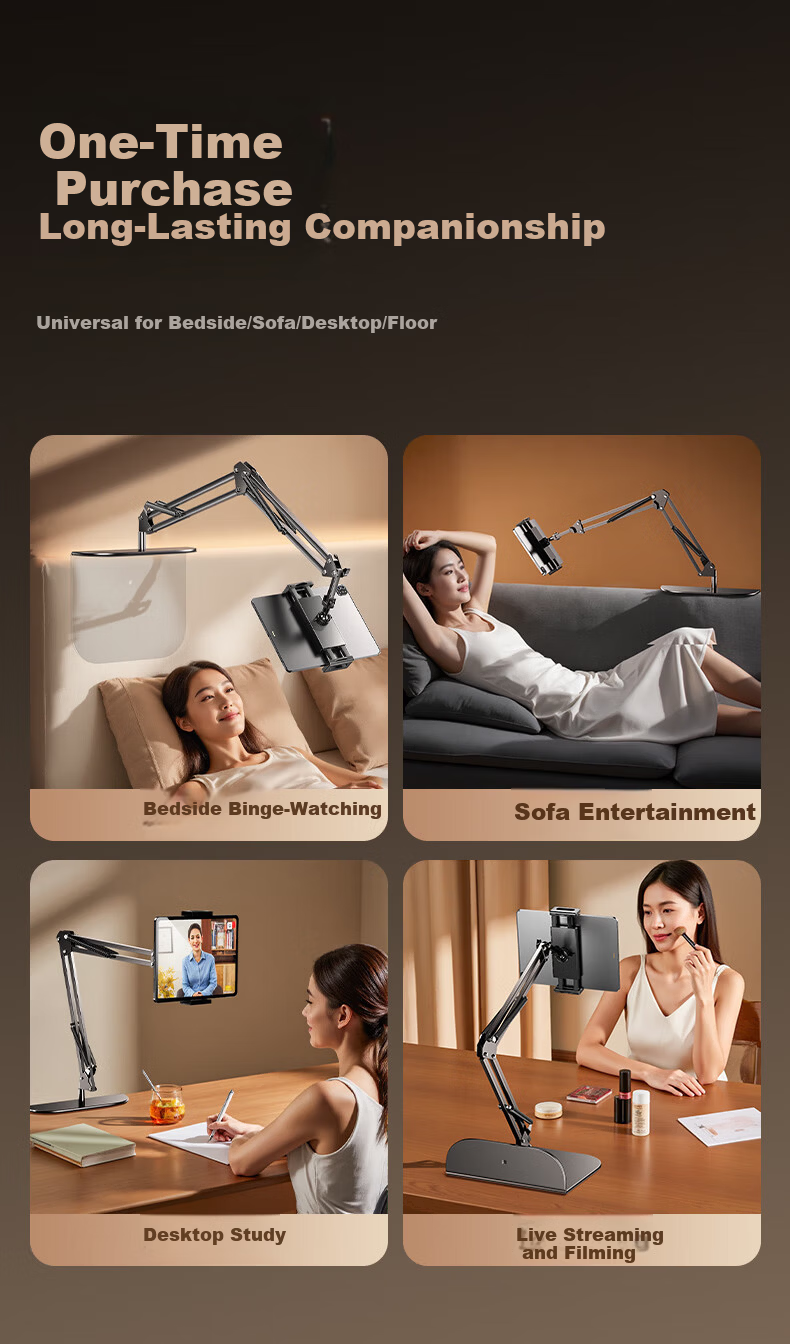 Lingchen [Clip-Free Hidden] Flat Stand Bedside Phone Lazy Holder iPad Desktop Multifunctional 360° Rotatable Adjustable Bed Video Watching and Overhead Shooting Support Stand 4