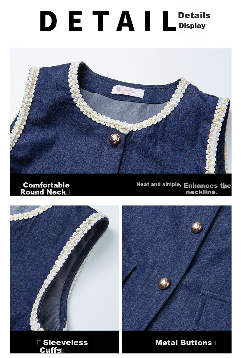 Fulomi Girls' Spring Autumn Vest Top and Casual Wide-Leg Pants Two-Piece Set Blue 110 9