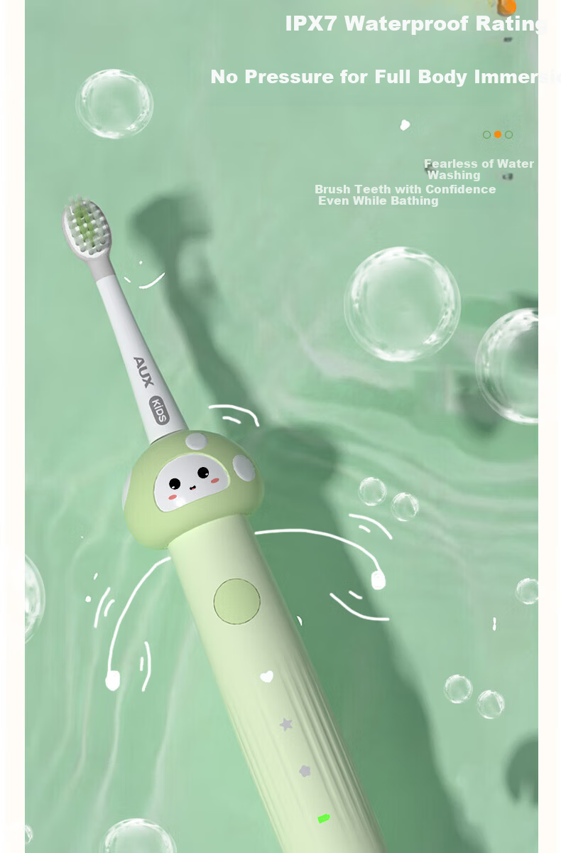 AUX Kids Electric Sonic Toothbrush for Ages 5-12, Gentle Soft Bristles, Waterproof, DIY Stickers, Pink Orange C01 9