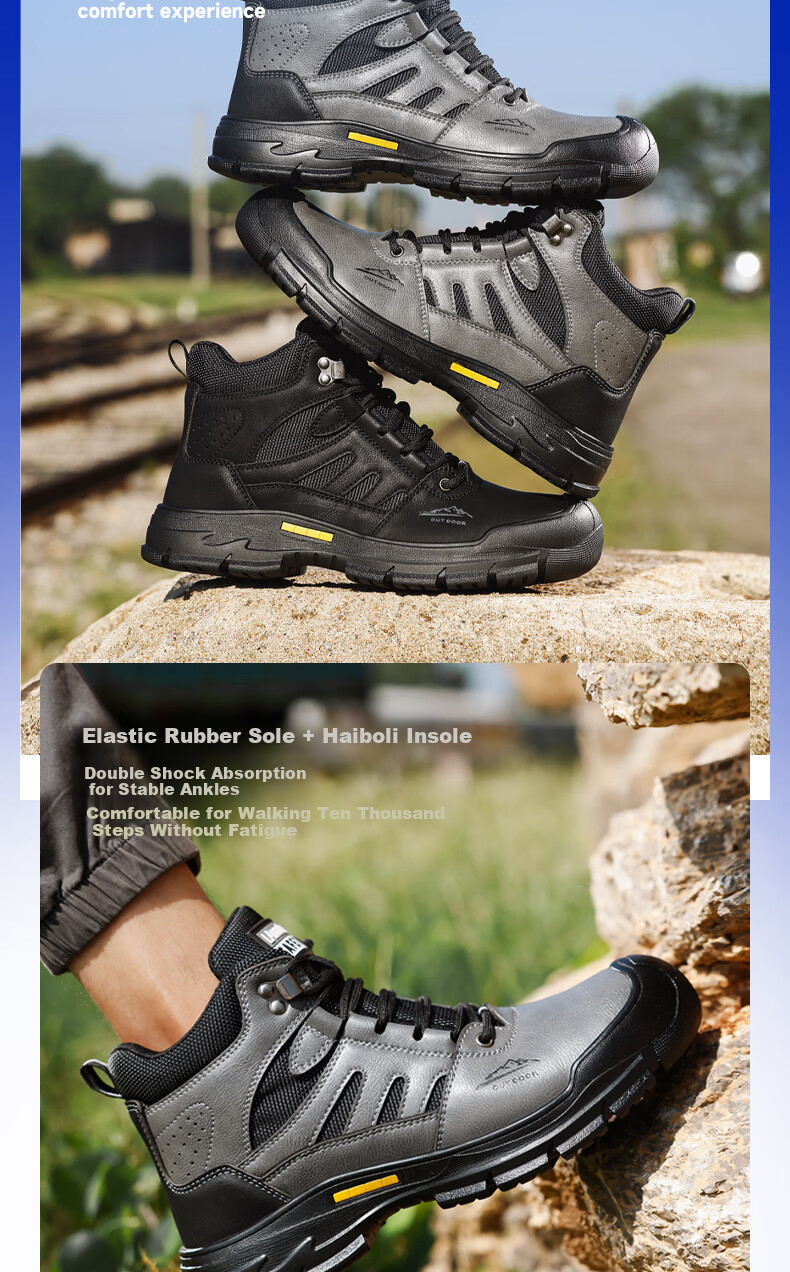 BlueOwl Shield Men's High-Top Breathable Anti-Smash Toe Anti-Puncture Wear-Resistant Safety Work Shoes D253 Size 39 8