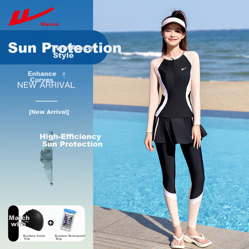 Warrior Women's Long Sleeve Long Pants Swimsuit High-Grade Sun Protection Hot Spring Surfing Snorkeling Jellyfish Suit 16098H1L Black 2XL