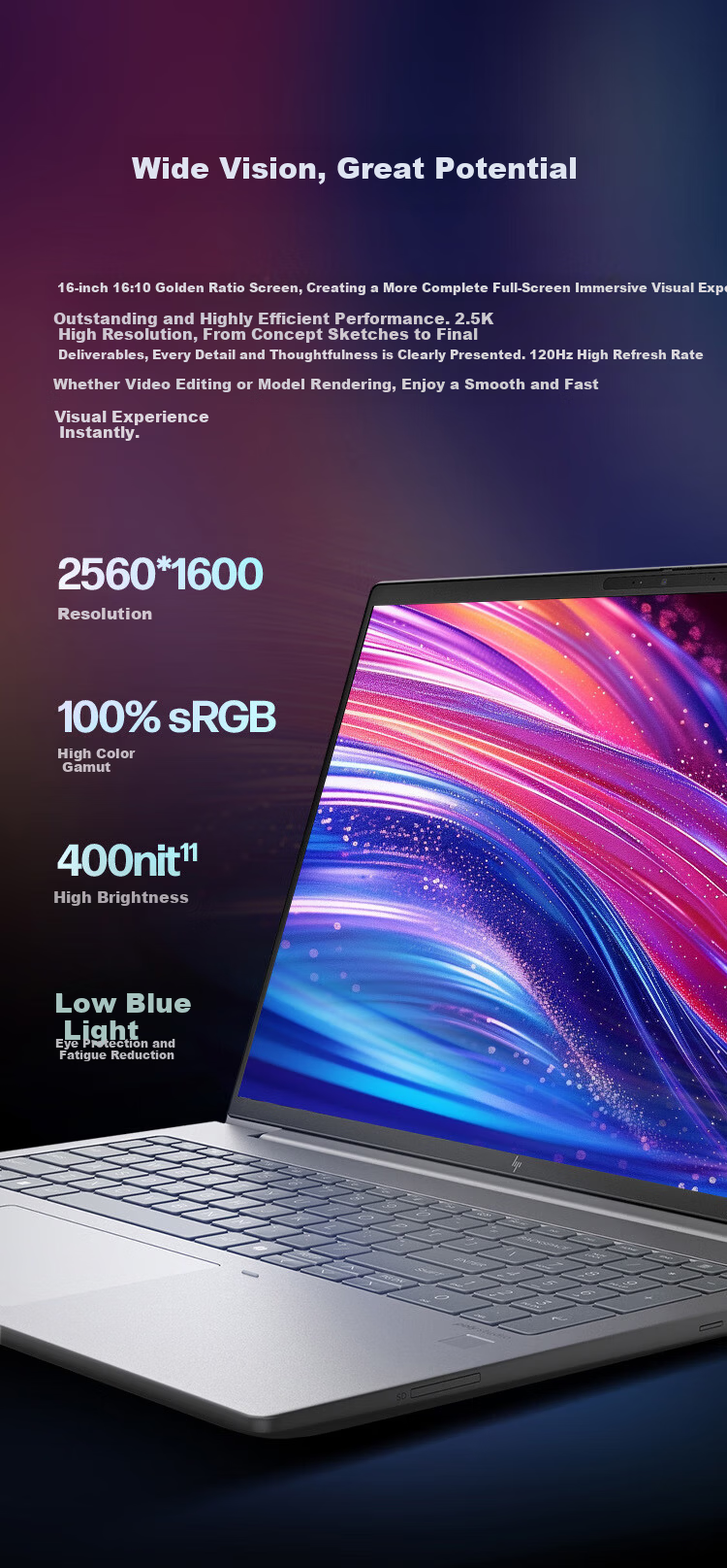 HP Zhan 99 High-Performance Laptop AI Ryzen Edition 16-inch R7-8845HS 32GB 1TB 2.5K Display 6