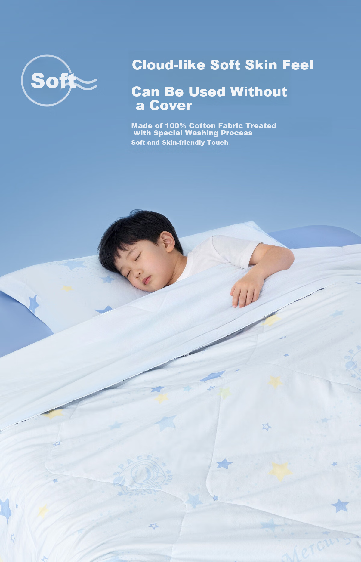 MERCURY Kids Summer Cooling Quilt, 100% Xinjiang Cotton, Air Conditioning Quilt, Machine Washable, Antibacterial, Class A Pure Cotton, Kindergarten Quilt, 120*150 4