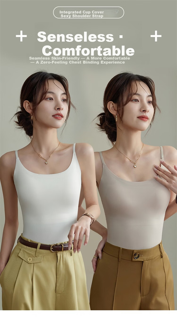 Urban Beauty [No Bra Needed] Women's Camisole with Chest Pad, Ice Silk Thin Seamless Back Beauty Underwear, Wearable as Outerwear or Innerwear 1