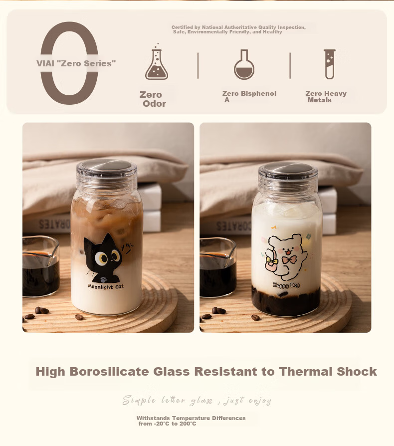 Newair High Borosilicate Glass Cup for Coffee, Soy Milk, Juice, And Buffalo Milk with Lid - Cute 2026 Portable Stylish Beverage Container 6