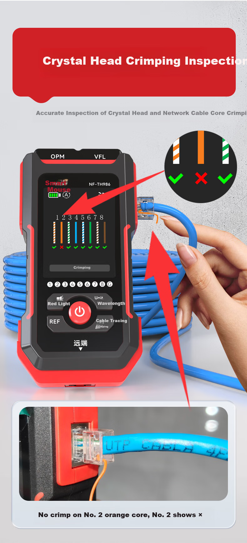 Smart Mouse NF-TH986 Cable Tracker Optical Power Meter Red Light All-in-One Network Tester Anti-Interference 7