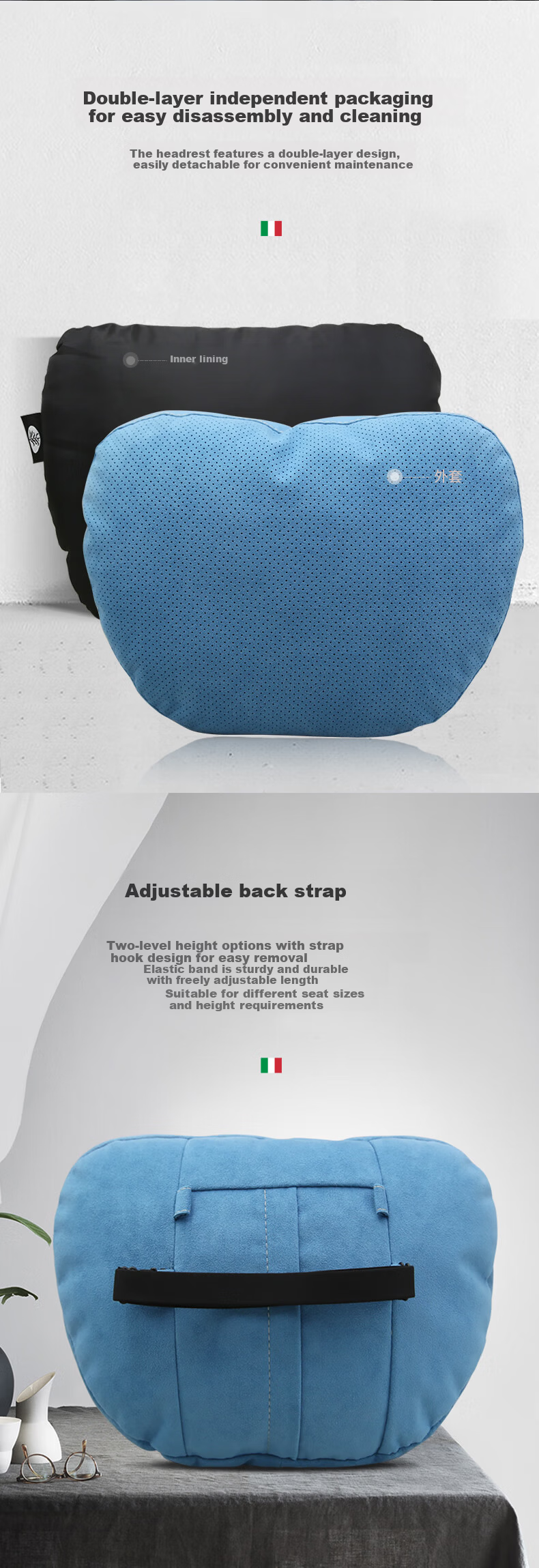 BIMLL Full Alcantara Car Headrest Lumbar Support Neck Pillow for Mercedes-Maybach Car Cervical Pillow 5