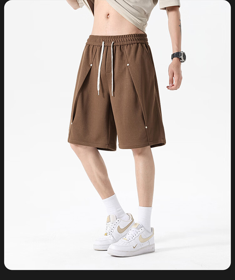 POUM Rivet Decor Men's Summer Shorts American High Street Loose Fit Five-Point Pants K8873 Black 3XL 2