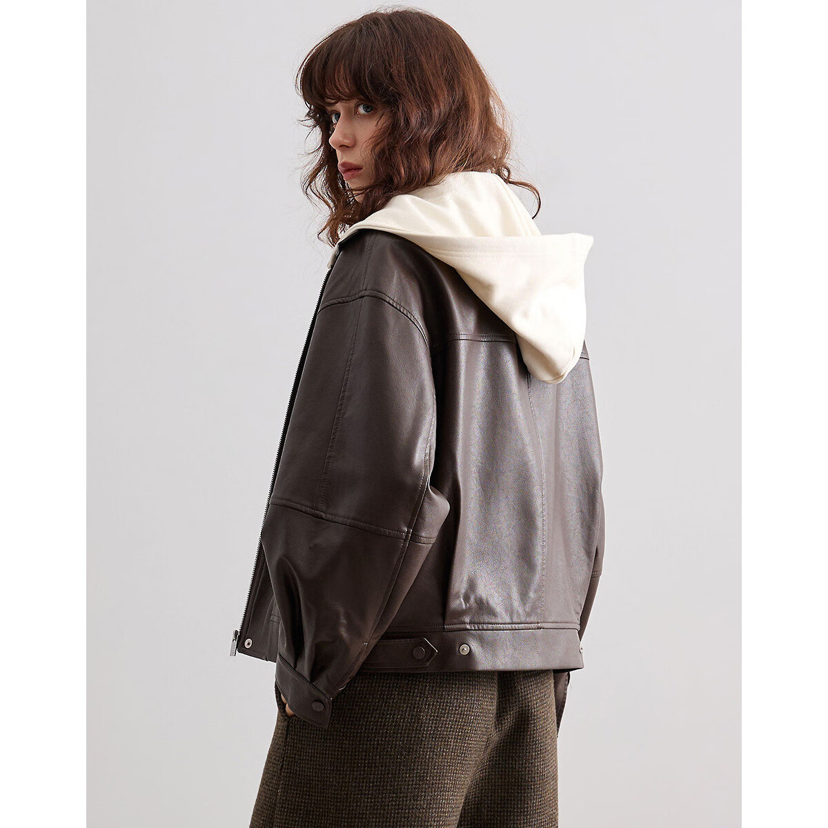 Demana Time Narrative Spring Fashion Detachable Colorblock Hooded Loose Slimming Concealment Jacket for Women High-End Feel
