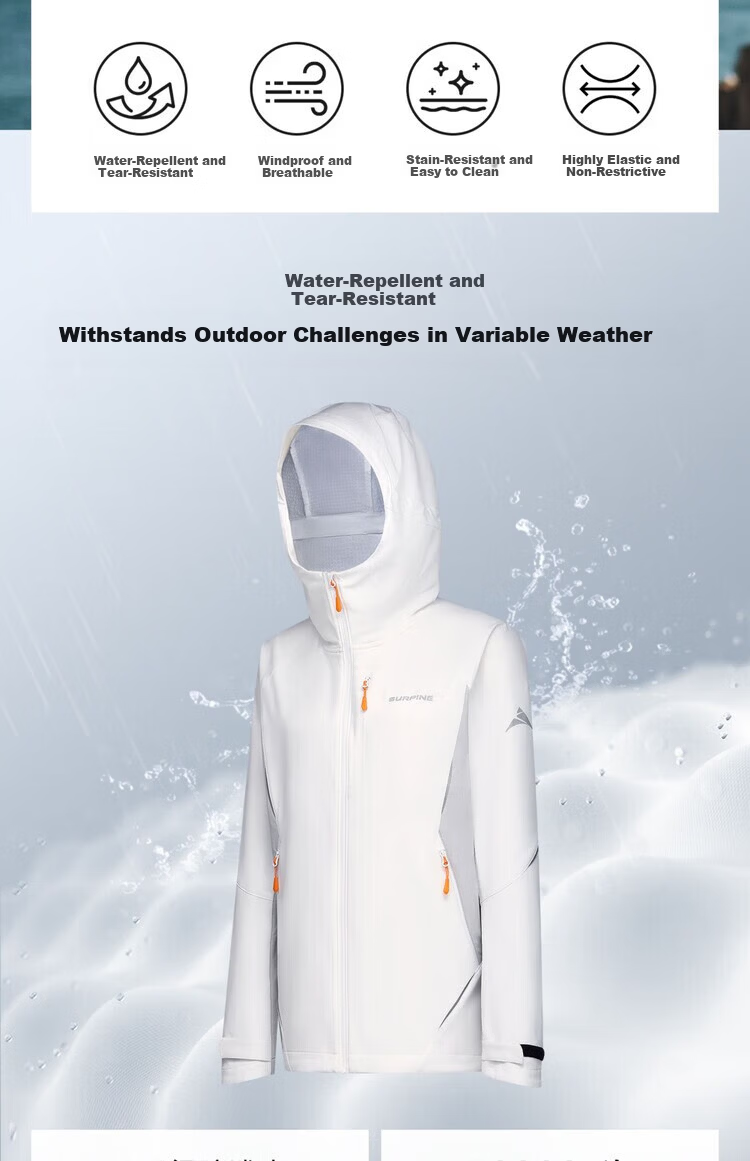 SURPINE Hooded Softshell Jacket Outdoor Sports Hiking Mountaineering Windproof Water-Repellent Coat Fir Green L 3