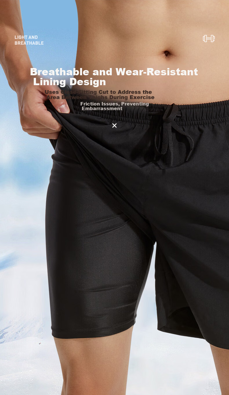 Li-Ning Men's Swim Trunks Double-Layer Quick-Dry Beach Shorts Water-Resistant Swimming Shorts for Seaside and Hot Springs 4