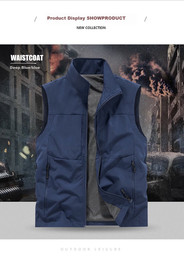 JEEP SPIRIT Men's Outdoor Casual Quick-Dry Vest Breathable Simple Stand Collar Photography Jacket Black L 10
