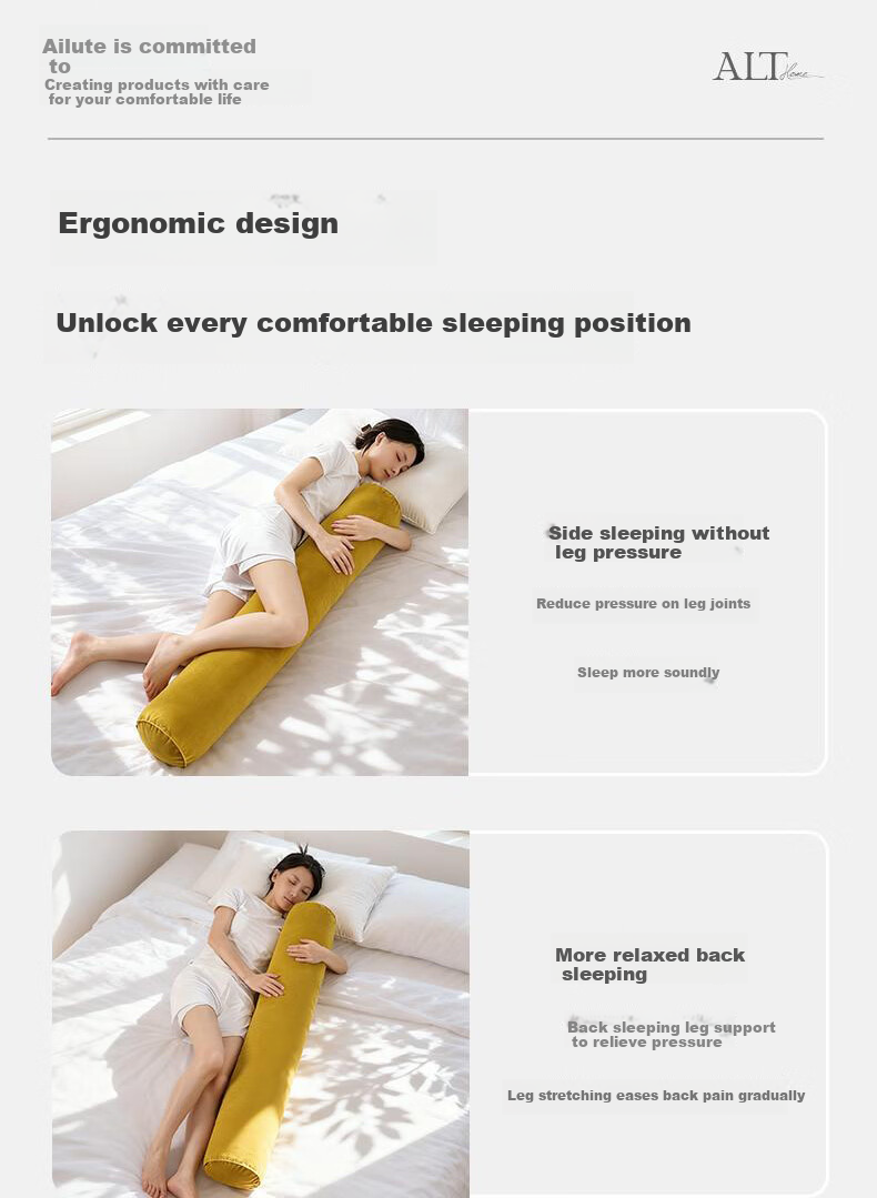 AiLu Long Body Pillow for Girls Sleeping Pregnant Women Side Sleep Leg Hugging Cylindrical Pillow Removable Washable for Boys 18