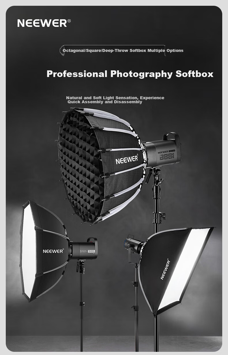 NEEWER NS65P 65cm Quick-Release Deep Parabolic Softbox Live Streaming Photography Accessories Soft Light Cover Portable Bowens Mount Softbox Umbrella Deep Parabolic Grid Softbox 1