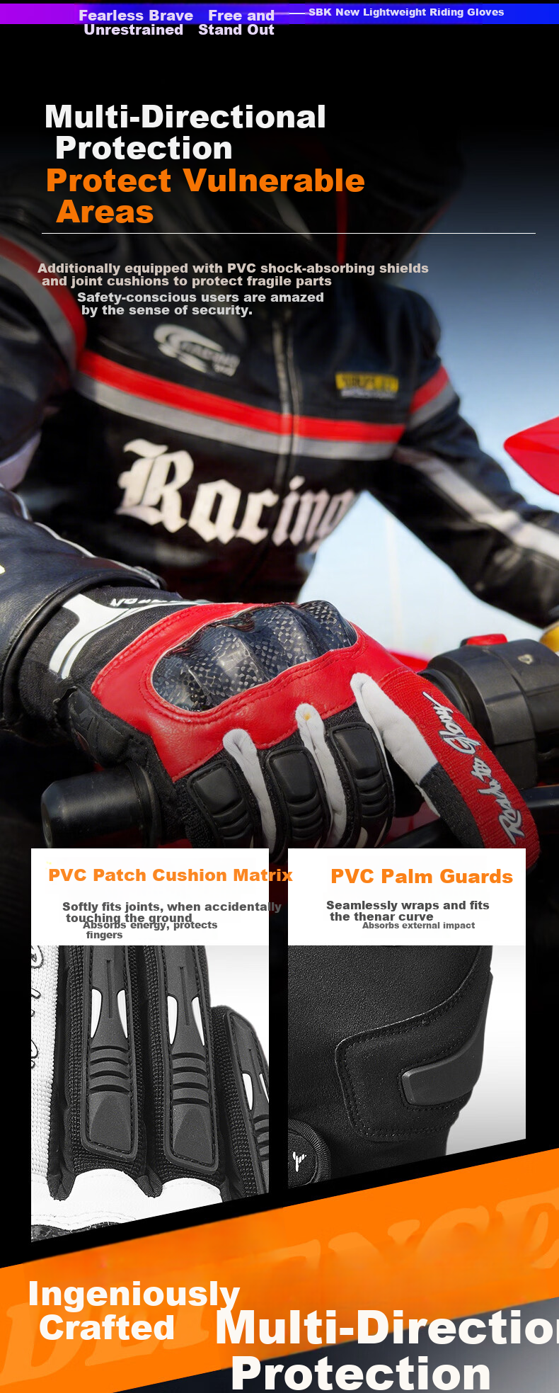 SBKPLAY Motorcycle Carbon Fiber Breathable Summer Gloves Leather Off-Road Touchscreen Gloves for Men And Women Riding Motorcycles AJ-3 Black M 8