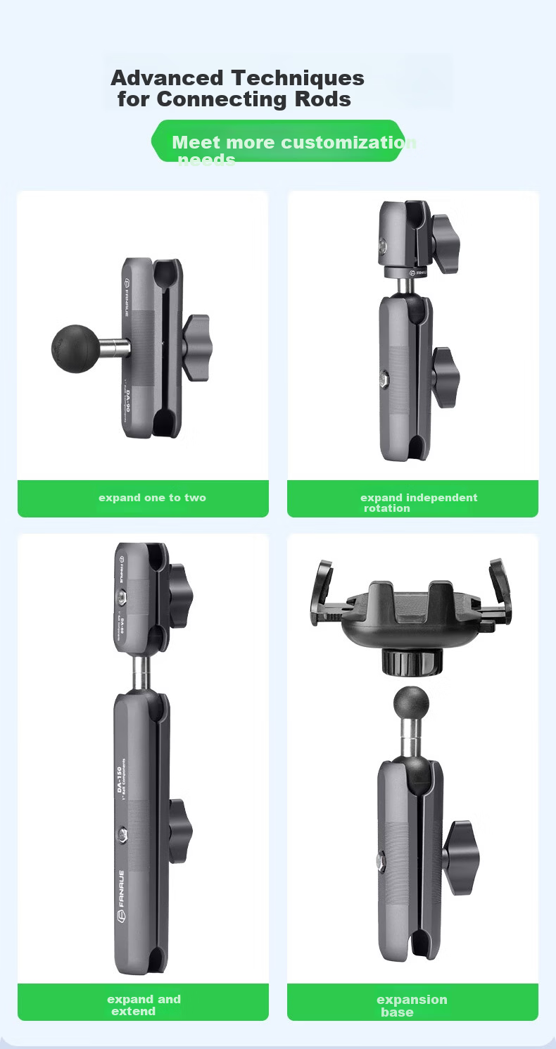 FANAUE Motorcycle Phone Ball Head Mount, 25mm Ball Head Sports Camera Accessory, Aluminum Alloy Extension 6cm, Quick-Release Anti-Theft Clamp DA-60F 12