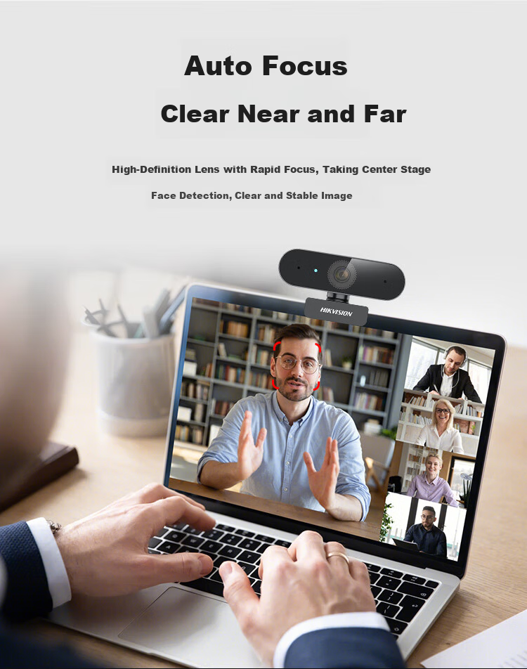 Hikvision 1080P HD USB Webcam with Microphone, Auto Focus, External Laptop Desktop Video Conference Camera E12a 4