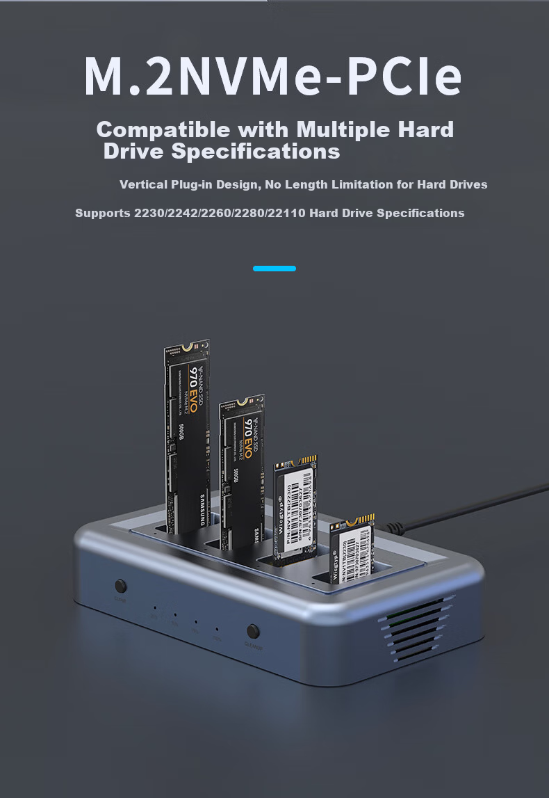 GODO System Cloning And Copying Machine, M.2 SSD Docking Station, Four-Bay NVMe Replication, One-To Thunderbolt 40Gbps 8