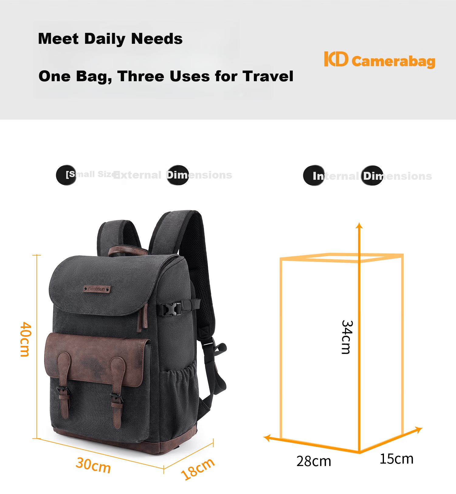 CWATCUN Vintage Camera Bag, Double Shoulder Photography Backpack with Separate Compartments for Top And Bottom, Scratch-Resistant, Wear-Resistant, Large Capacity, Waterproof Photography Bag, Portable Bag 4