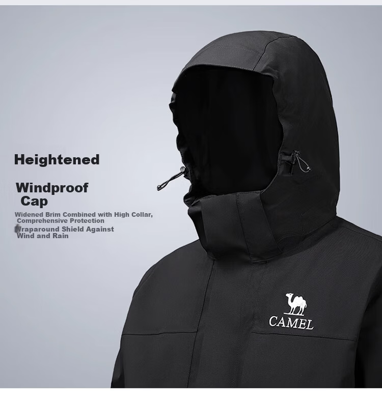 CAMEL Outdoor 3-in-1 Jacket Thickened Goose Down Warm Windproof Waterproof Mountaineering Coat S 36