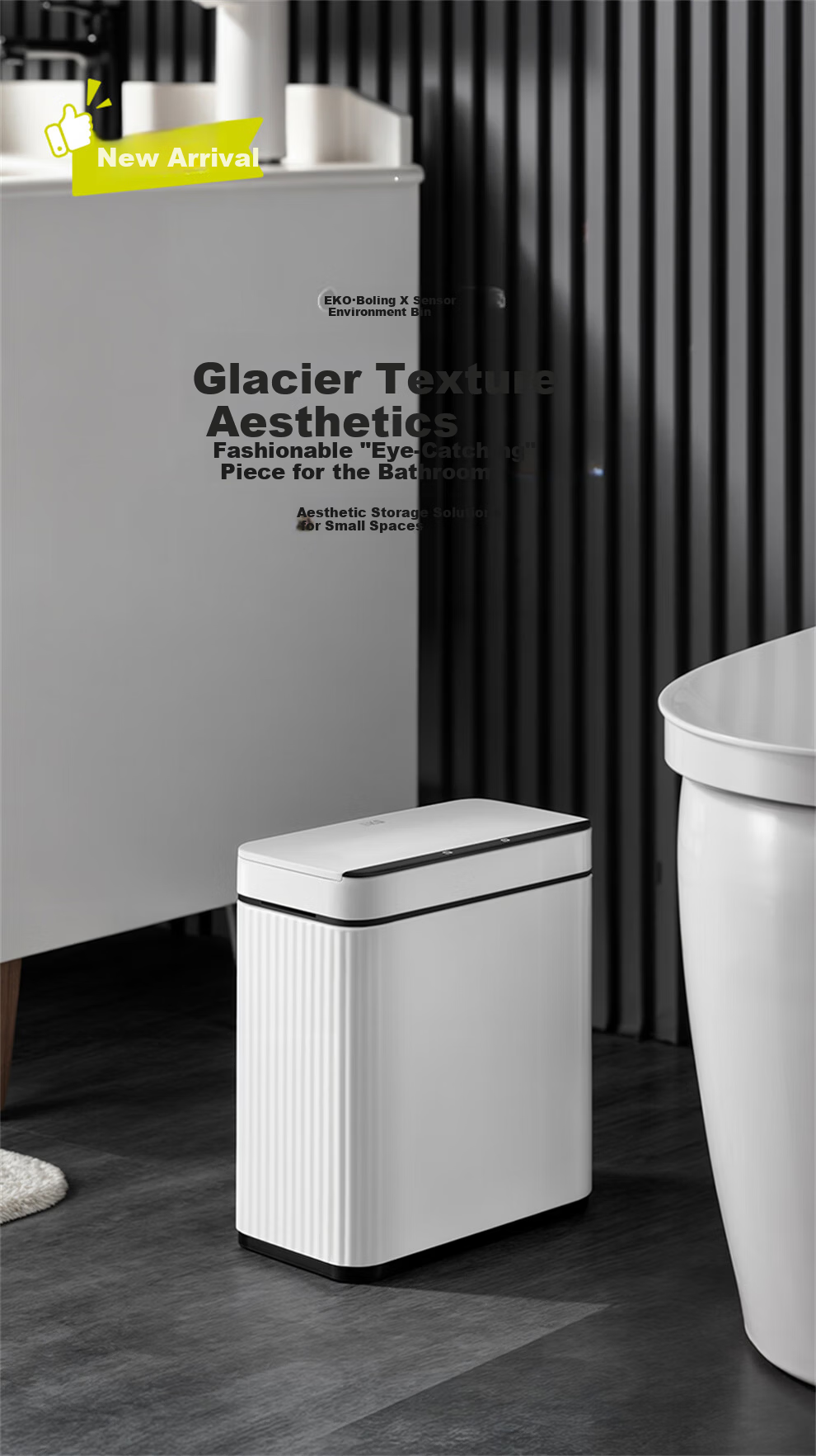 EKO Smart Sensor Trash Can 10L Matte White with Lid Stainless Steel Recommended by Zhang Ruoyun 9677 1