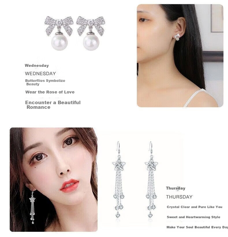 Dijing Women's Earrings, 2026 New Style, One-Week Stud Earrings, Practical Tassel Earrings, Silver Ear Ornaments, High-End Birthday Gift for Wome 7