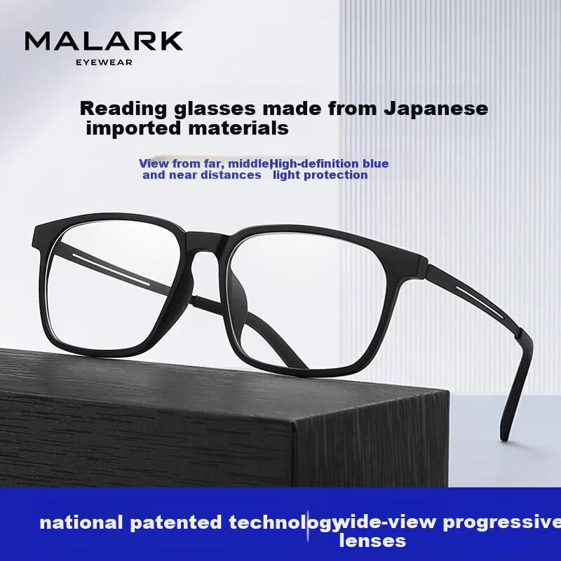 Morak Japanese Imported Reading Glasses Anti-Blue Light Multifocal Auto-Focus HD Ultra-Light Titanium Black Frame Unisex