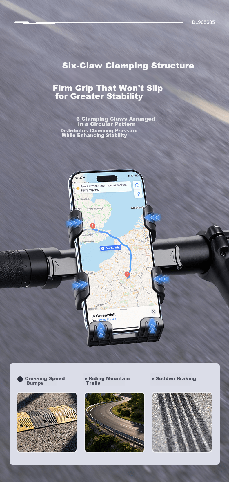 Deli Cycling Phone Holder Bicycle Electric Bike Motorcycle Quick Lock Six-Claw Navigation Mount for Delivery Riders 1