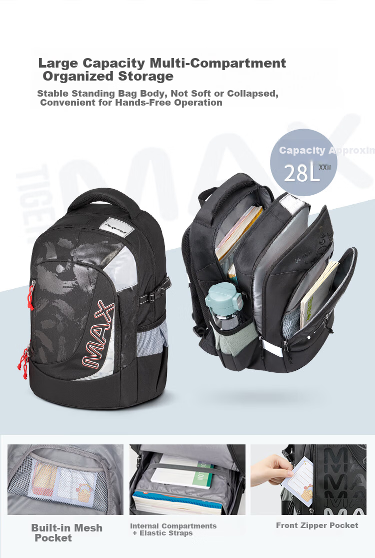 TigerFamily TigerRice Backpack for Elementary Grades 3-6 and Middle School Students, Ergonomic Spine Protection Lightweight School Backpack 16