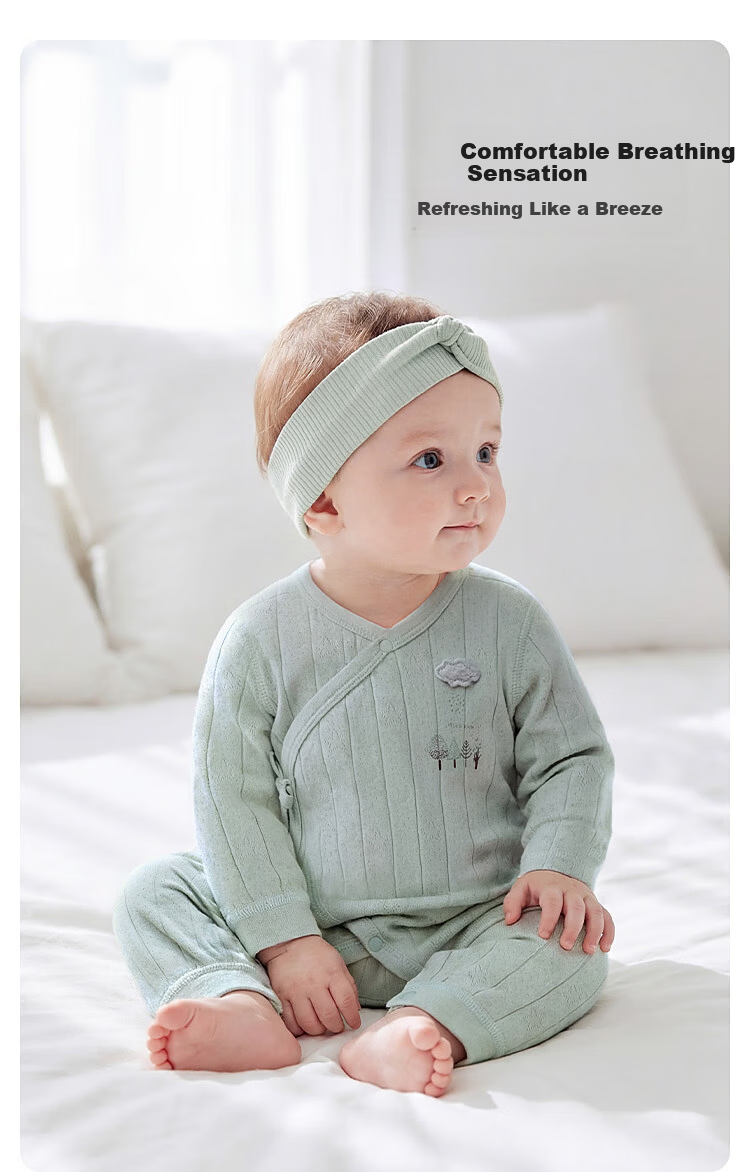 Babylove Newborn Cotton Tie-Up Jumpsuit Spring Autumn Infant Breathable Jacquard Monk Suit 4