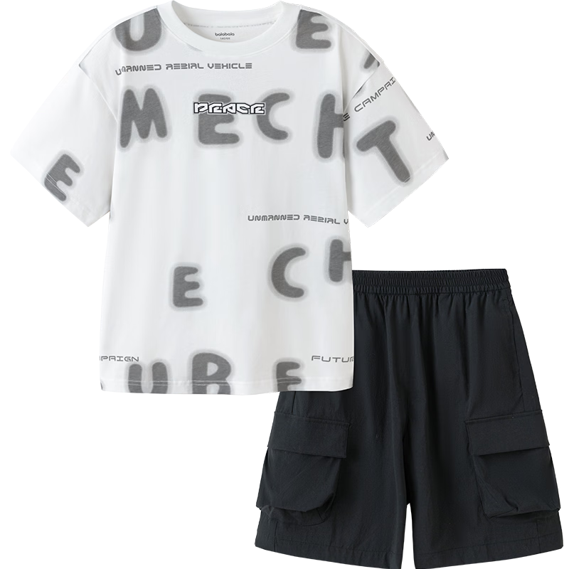 BALABALA Children's Short-Sleeve Set, 2025 Kids' Summer Wear, Boys' Two-Piece Cool-Feeling Outfit [Same As In-Store], 202225119115