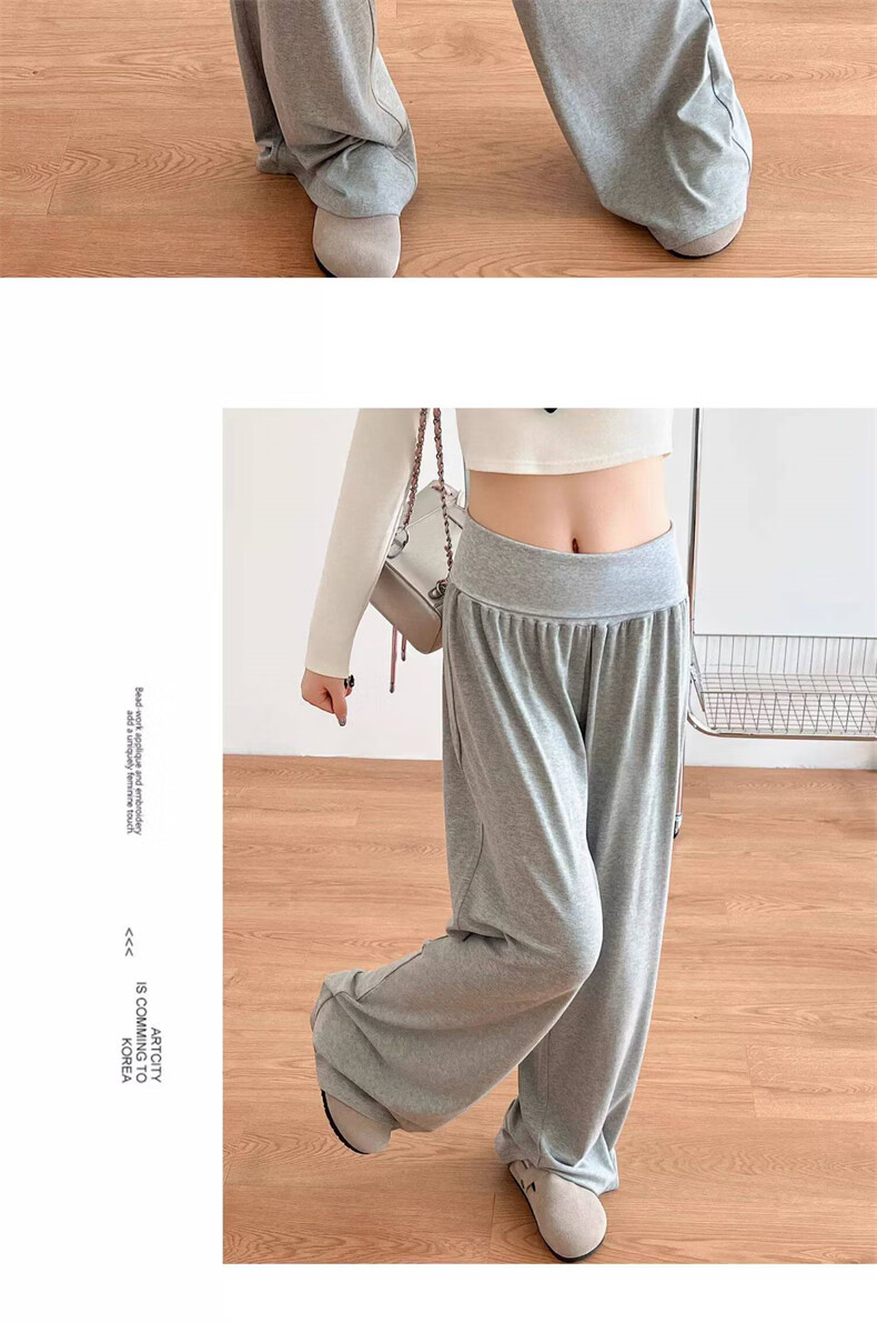 Langsha Women's Wide-Leg Pure Cotton New American Style Lazy Folded Waist Slim Casual High-Waist Sports Yoga Sweatpants 14