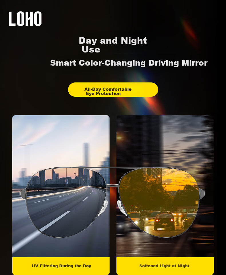 LOHO Men's Day and Night Driving Sunglasses Non-Polarized UV Protection Anti-Glare Night Vision Far Light 1