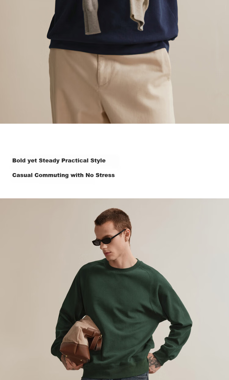 Giordano Designer Green Textured Crewneck Loose Fit Sweatshirt Men Spring New 18025805 9