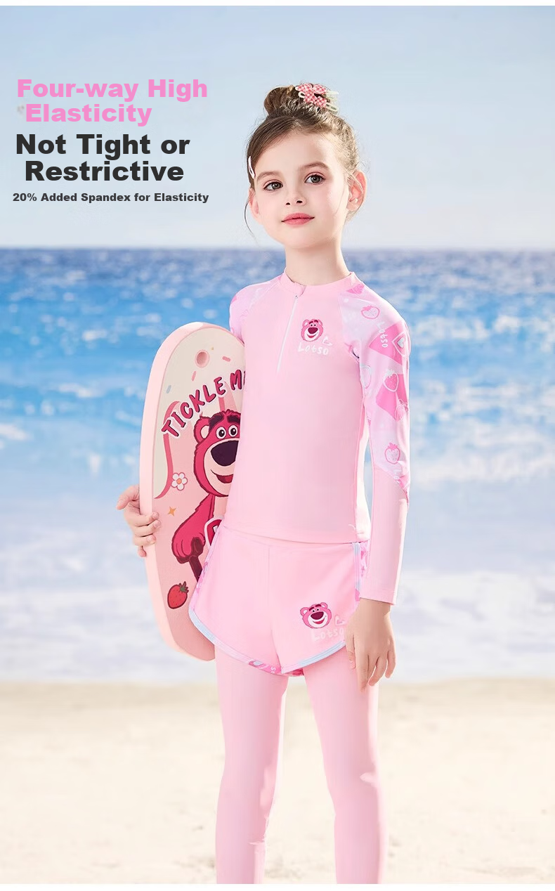 Disney Girls' Two-Piece Long Sleeve Long Pants Swimwear Sun Protection A-Class Bathing Suit D35198 Pink Size 110 2