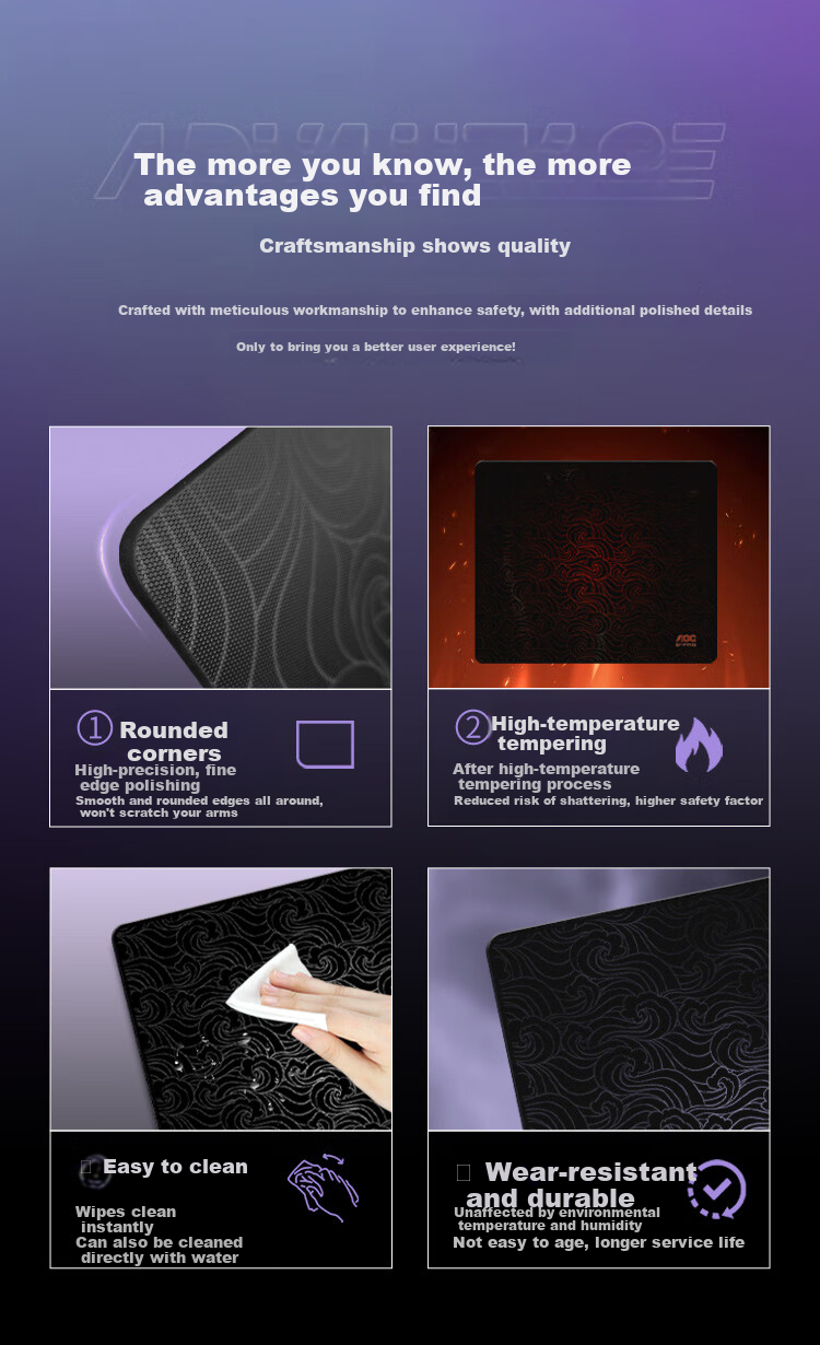 AOC Gaming Mouse Pad, Thickened Non-Slip Edge-Locked, 350*300*4mm, Cross Pattern Base, M13293, Jiaji Cloth, without Support 6