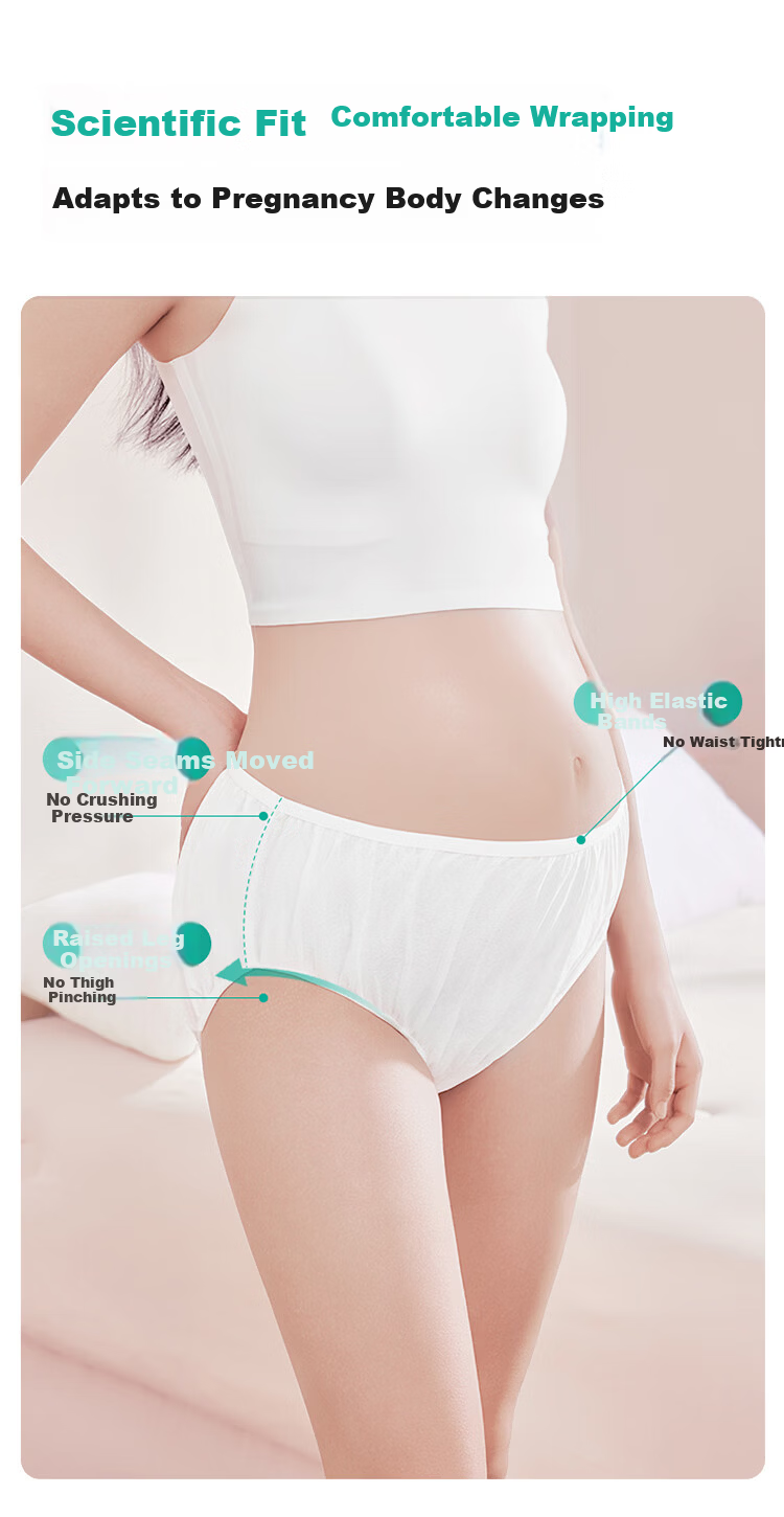 PurCotton Disposable Women's Cotton Maternity Underwear Mid-Waist Sterilized Travel Postpartum L Size 8