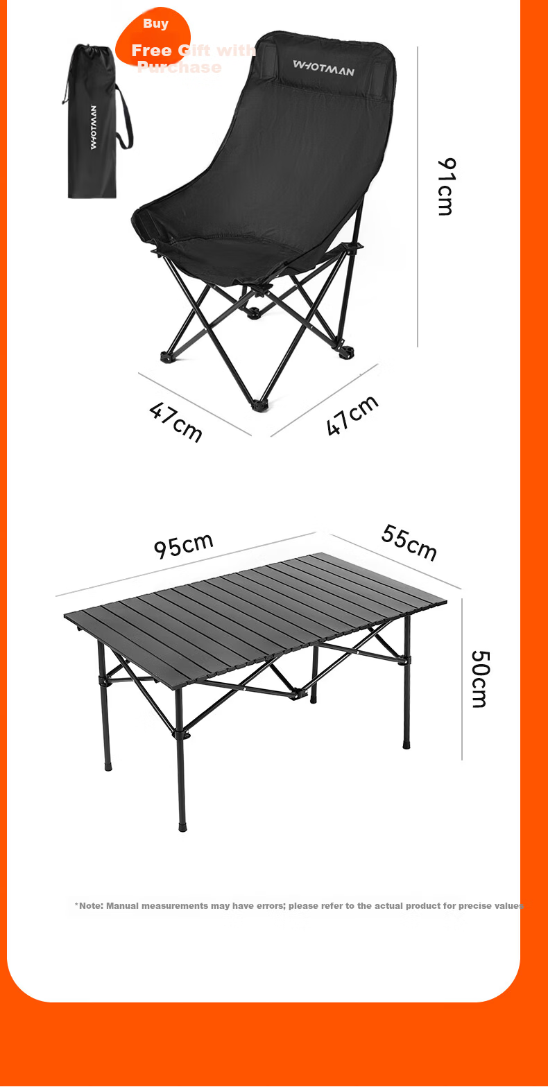 Whotman Outdoor High-Back Moon Chair Set Camping Portable Folding Table and Chairs 5-Piece Set (Black) 78956 17