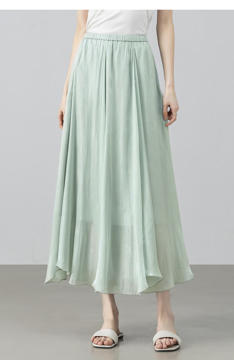 Shangdu Bila Elegant Radiant Half Skirt for Women Summer Soft Style Slimming A-Line Skirt Lightweight Draped Elastic Waist Flared Skirt 13