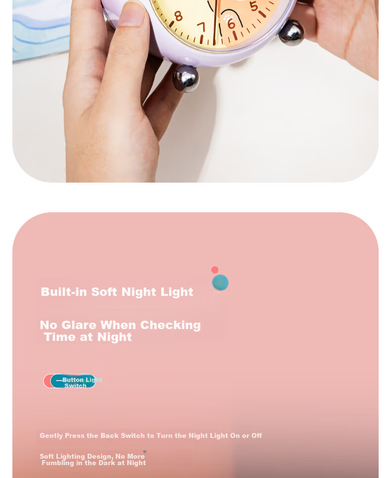Deli Mini Night Light Alarm Clock Bedroom Bedside Clock for Kids Students Wake-up Gadget Purple LE333 Back to School Season Gift 8