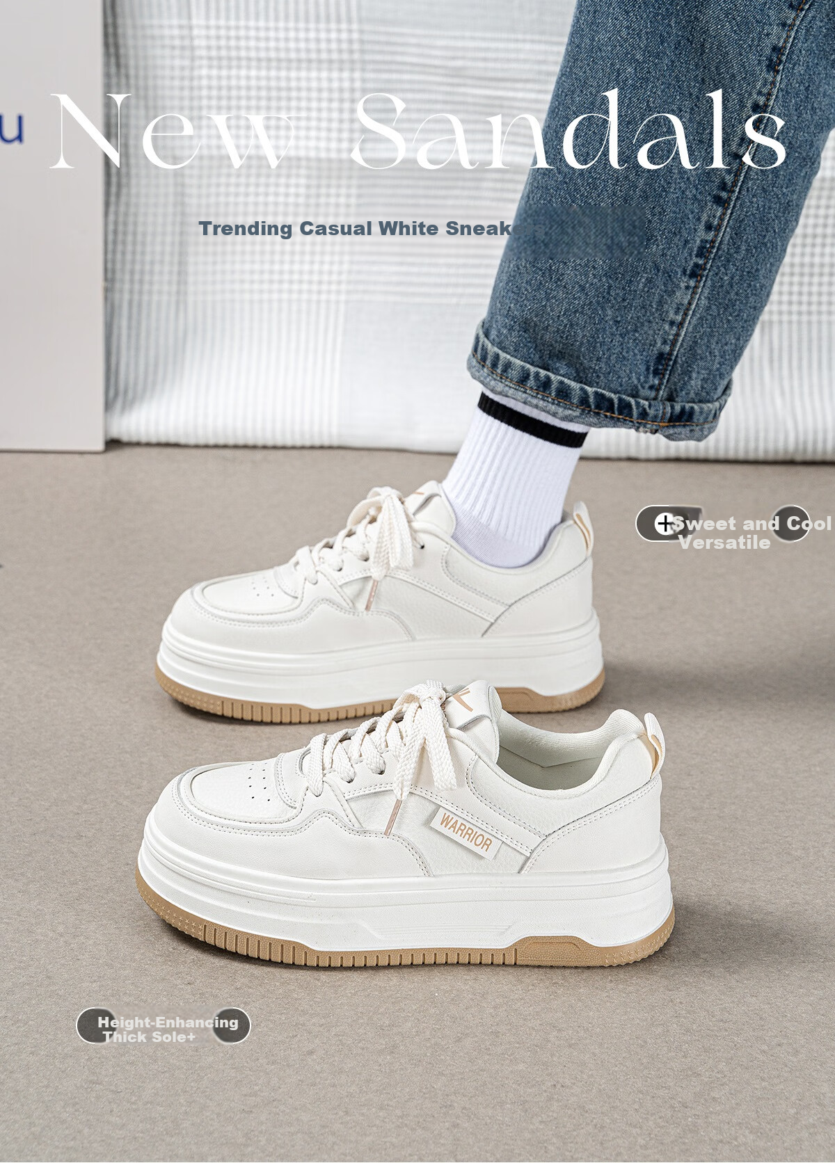 Warrior Women's Summer Breathable Mesh White Sneakers Thick Sole Height Increasing Casual Skate Shoes Beige Brown (Mesh) Size 36 1