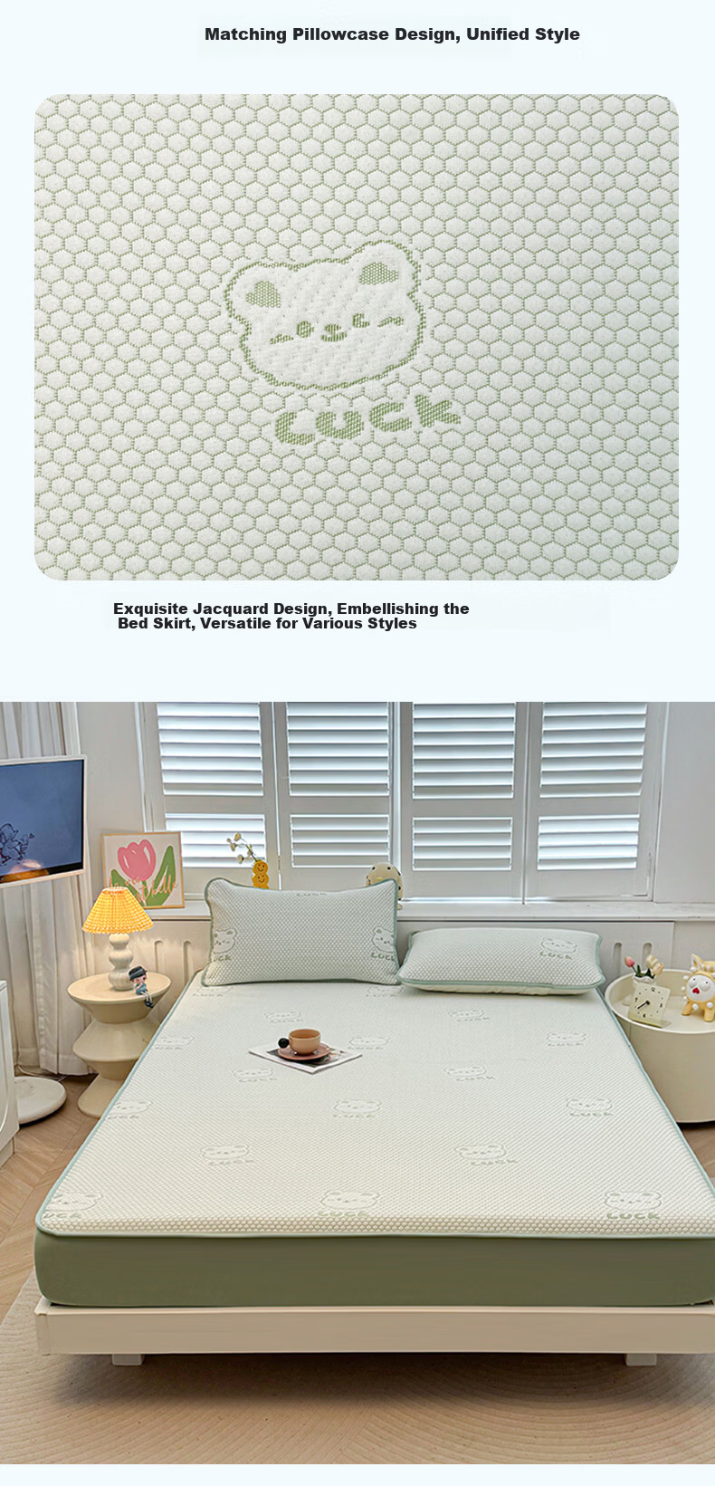 KING SHORE Class A Ice Silk Cooling Mat, Printed Cooling Bean Bag, Home Use Double Bed Mat, Fitted Sheet Style, 150*200cm [Washable] 12