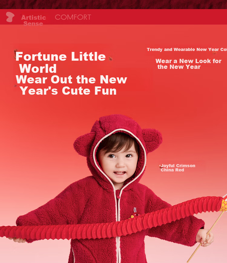 BALABALA 【balaOne】 Baby Toddler One-Piece Autumn Winter Romper Red New Year Greeting Warm Outfit 5