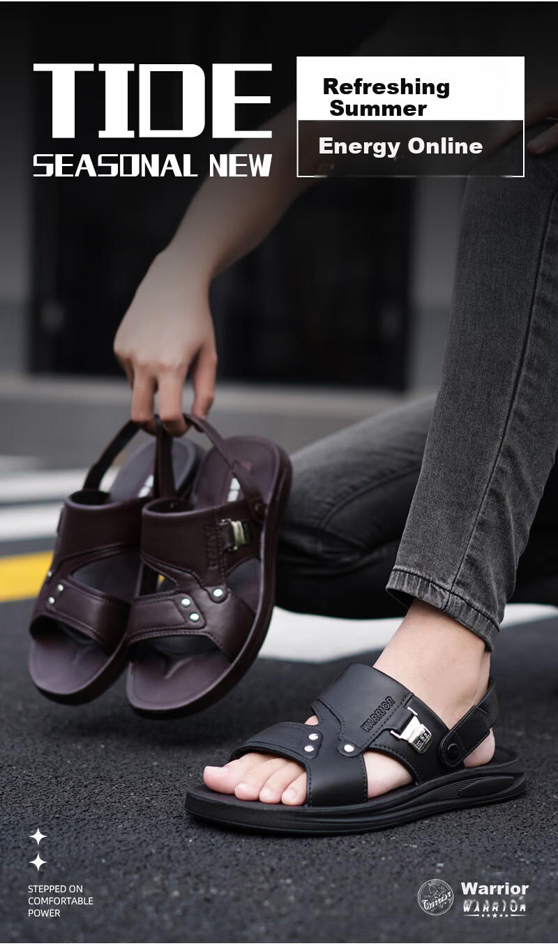 Warrior Casual Sandals for Men, Indoor Slippers, Outdoor Dual-Use Beach Shoes, Comfortable Breathable Simple Style 3B00 Brown 39 5