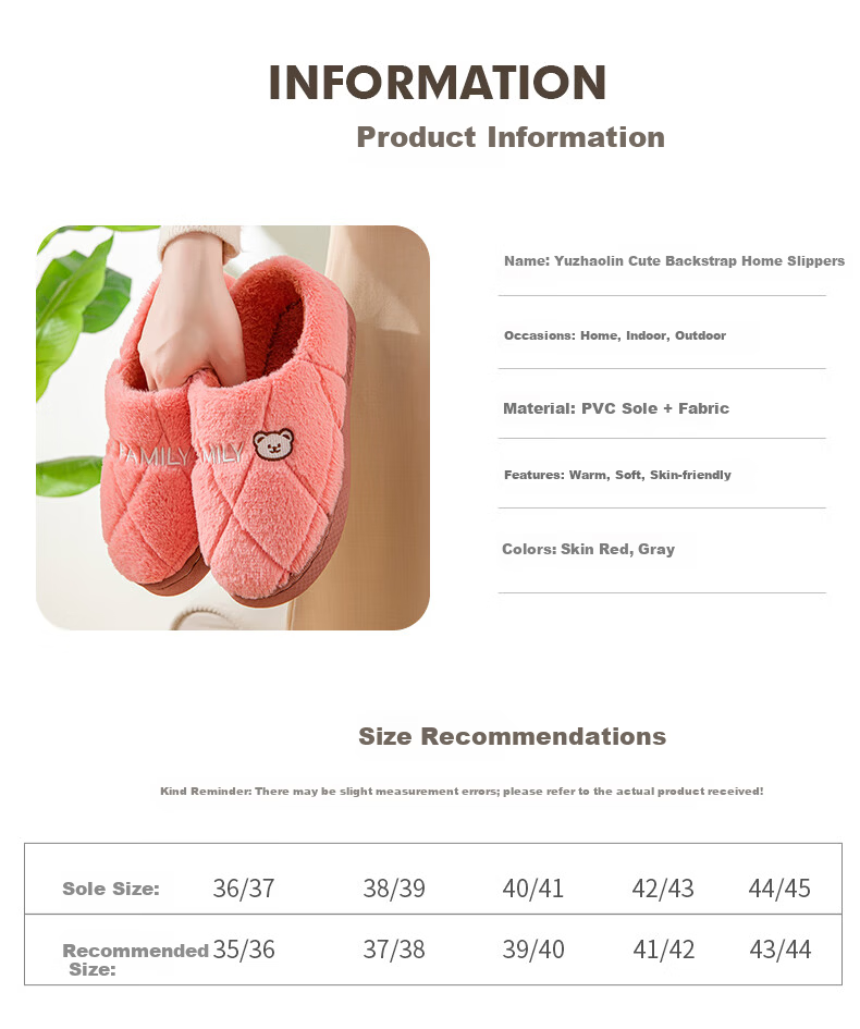 YUZHAOLIN Cotton Slippers Unisex Home Indoor Simple Warm Plush Closed-Back Non-Slip Cotton Shoes YI004 4