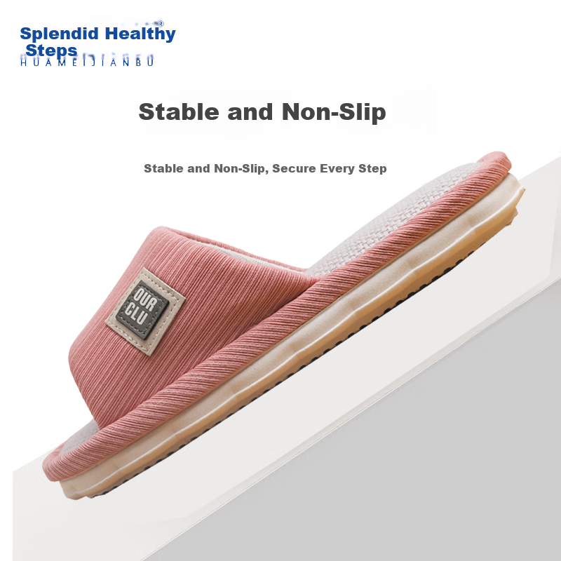 Huamei Jianbu Solid Color Cotton Linen Slippers Non-Slip Lightweight Breathable All-Season Sweat-Absorbing Floor Slippers HM6139 Blue Size 42-43
